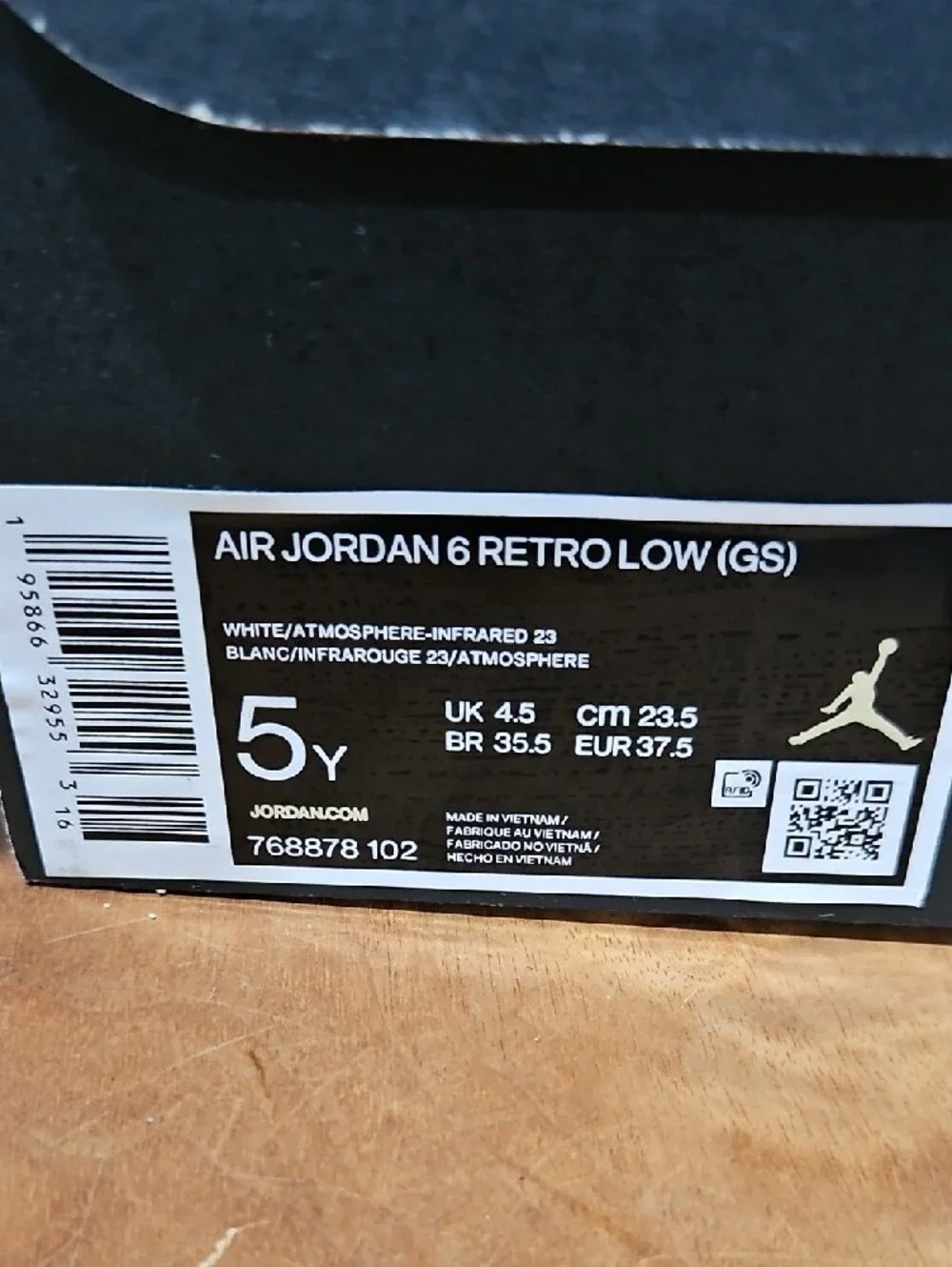 Jordan 6 Retro Low Sneakers in Pink, White and Neon Pink Accents Sz 5y Wmns 7